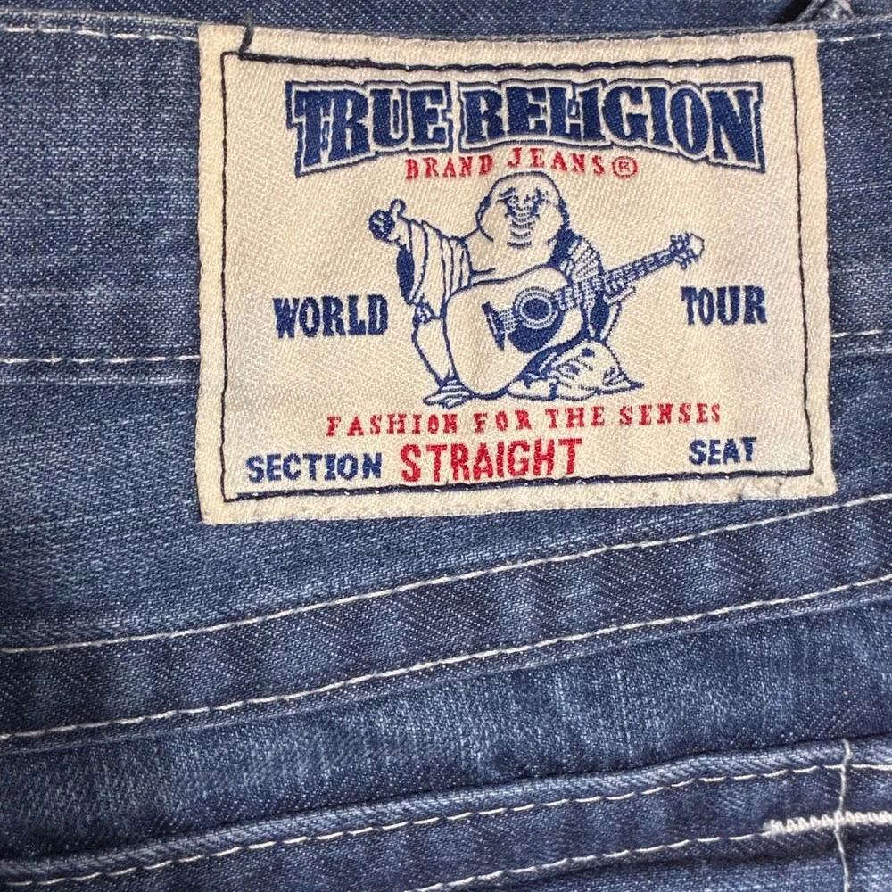 Vtg True Religion Ricky Straight Jeans Mens 36x33 Blue Paisley Pocket Flap USA